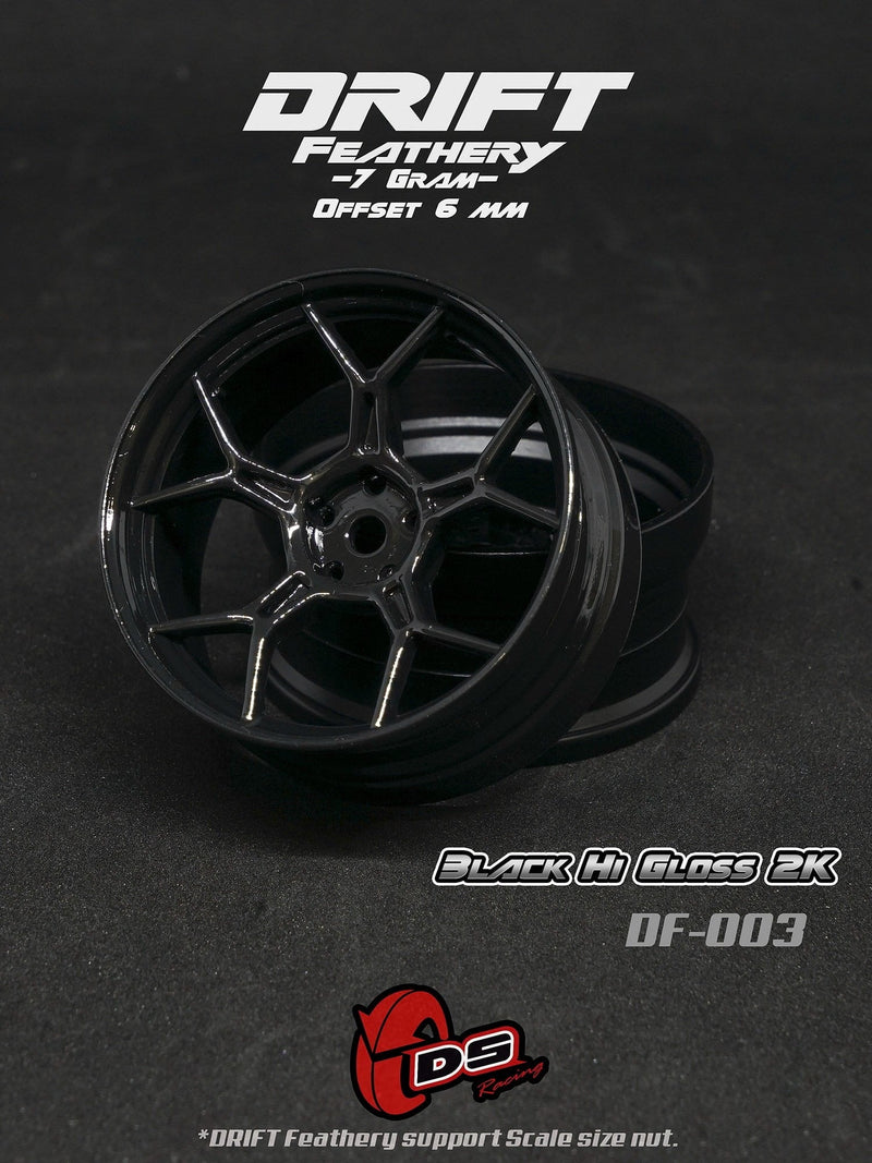 DS Racing Drift Feathery Wheel (2pcs) Black Hi Gloss 2K +6mm offset - DF-003
