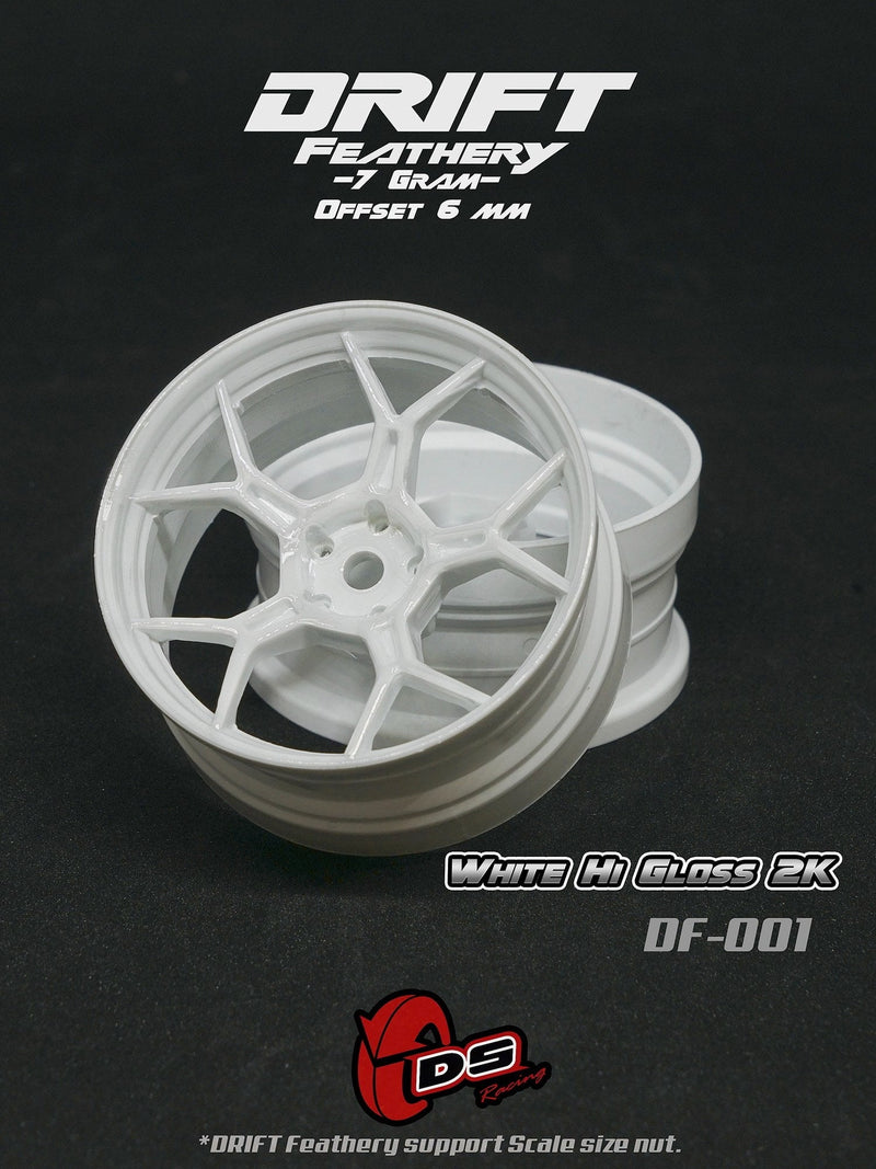 DS Racing Drift Feathery Wheel (2pcs) White Hi Gloss 2K +6mm offset - DF-001