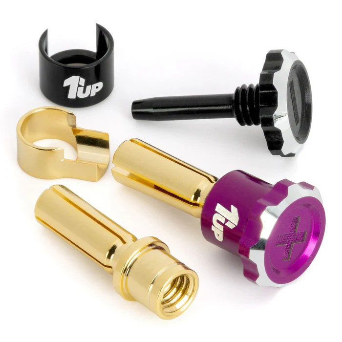 1Up Lockdown adjustable bullet plugs – 4mm – purple/black (pr) 1U-190443