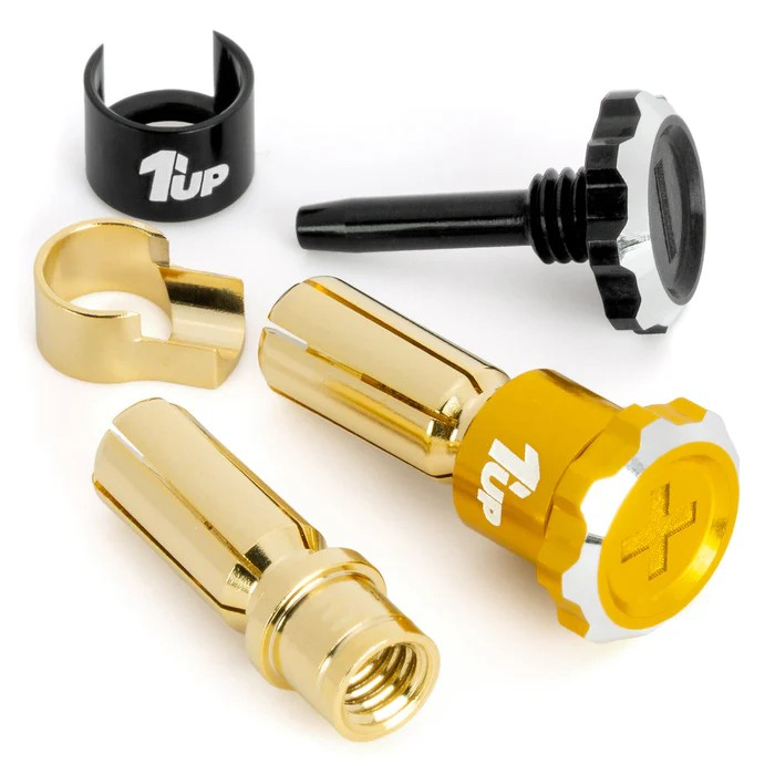 1Up Lockdown adjustable bullet plugs – 5mm – gold/black (pr) 1U-190457